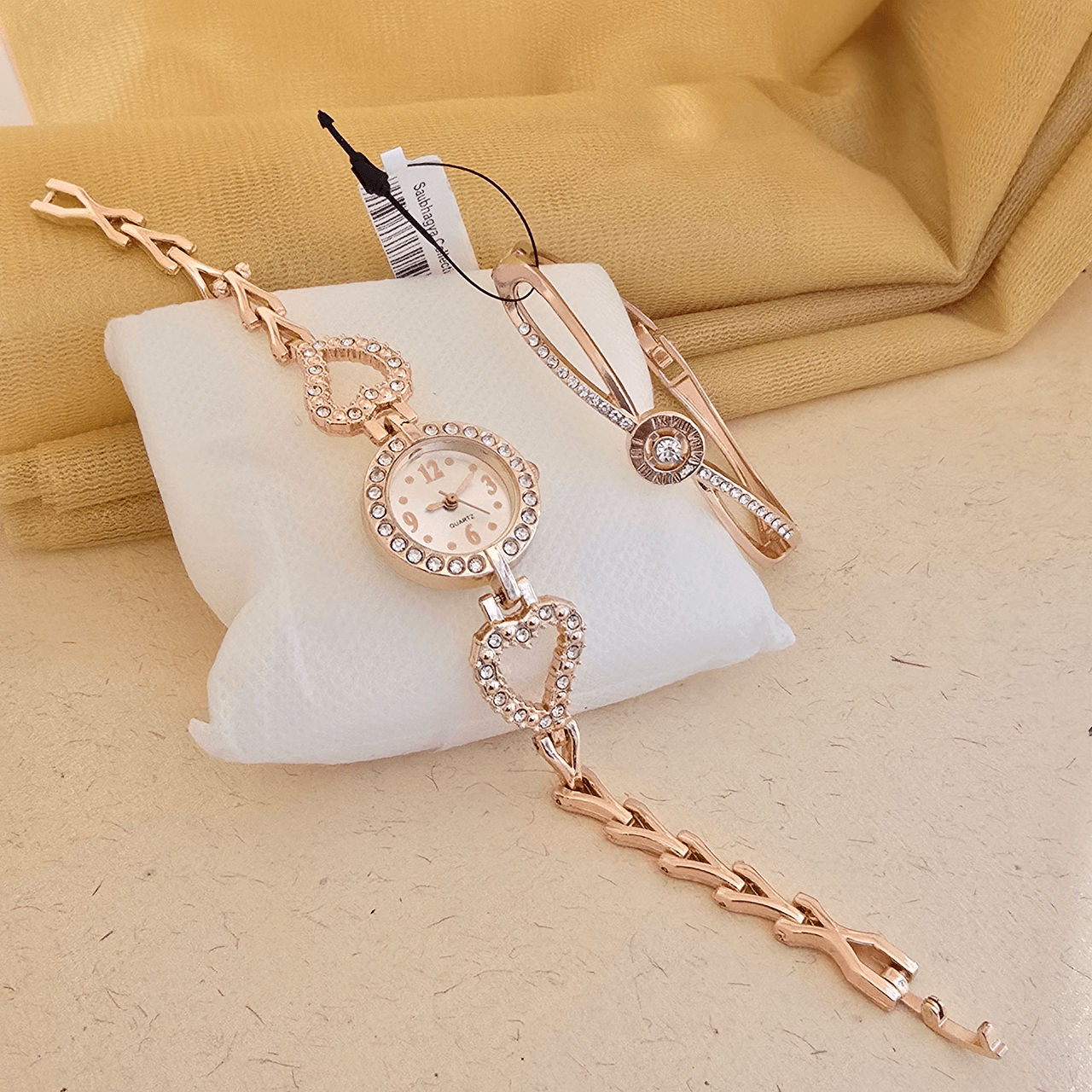 Rose Gold Heart Crystal Watch & Bracelet Set
