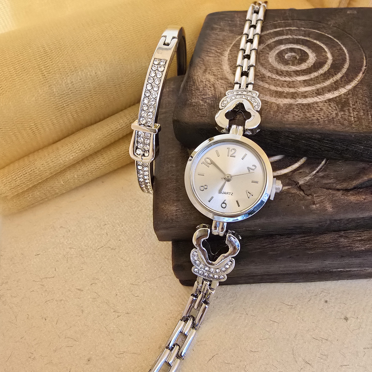 Silver Heart Crystal Watch & Bracelet Set