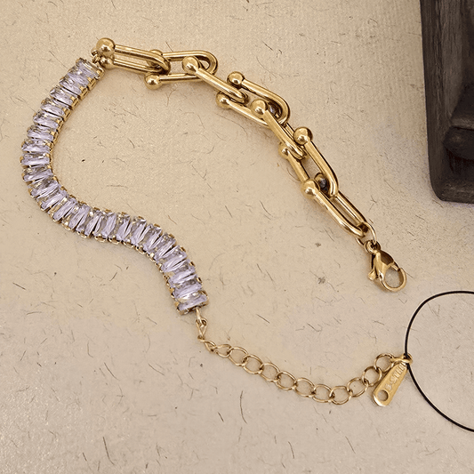 Gold Crystal Half-Tennis Chain Bracelet