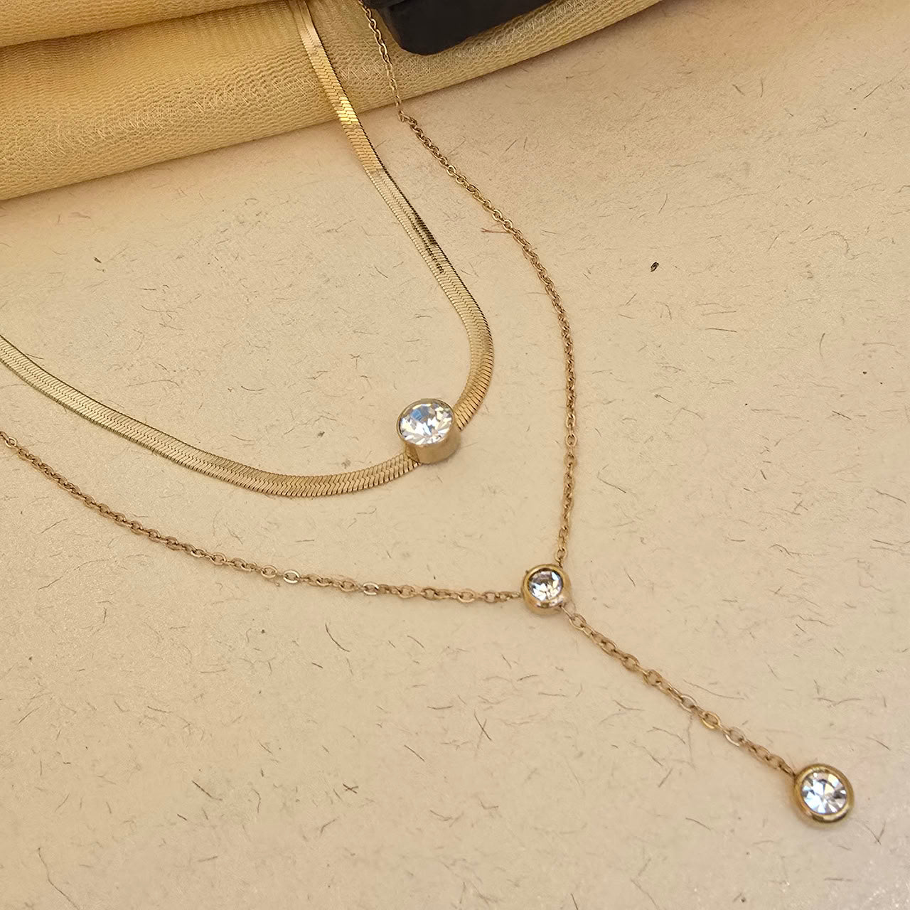 Gold Double Layer Crystal Pendant Necklace