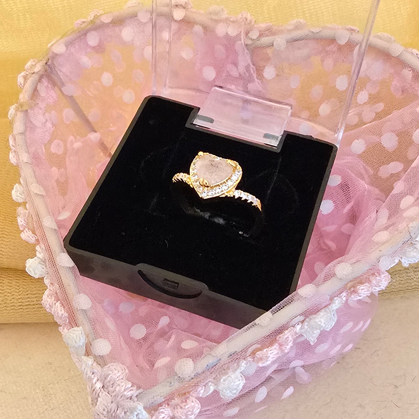 Royal Blue Heart Halo AD Ring 24Caret Gold Plated Daily Use