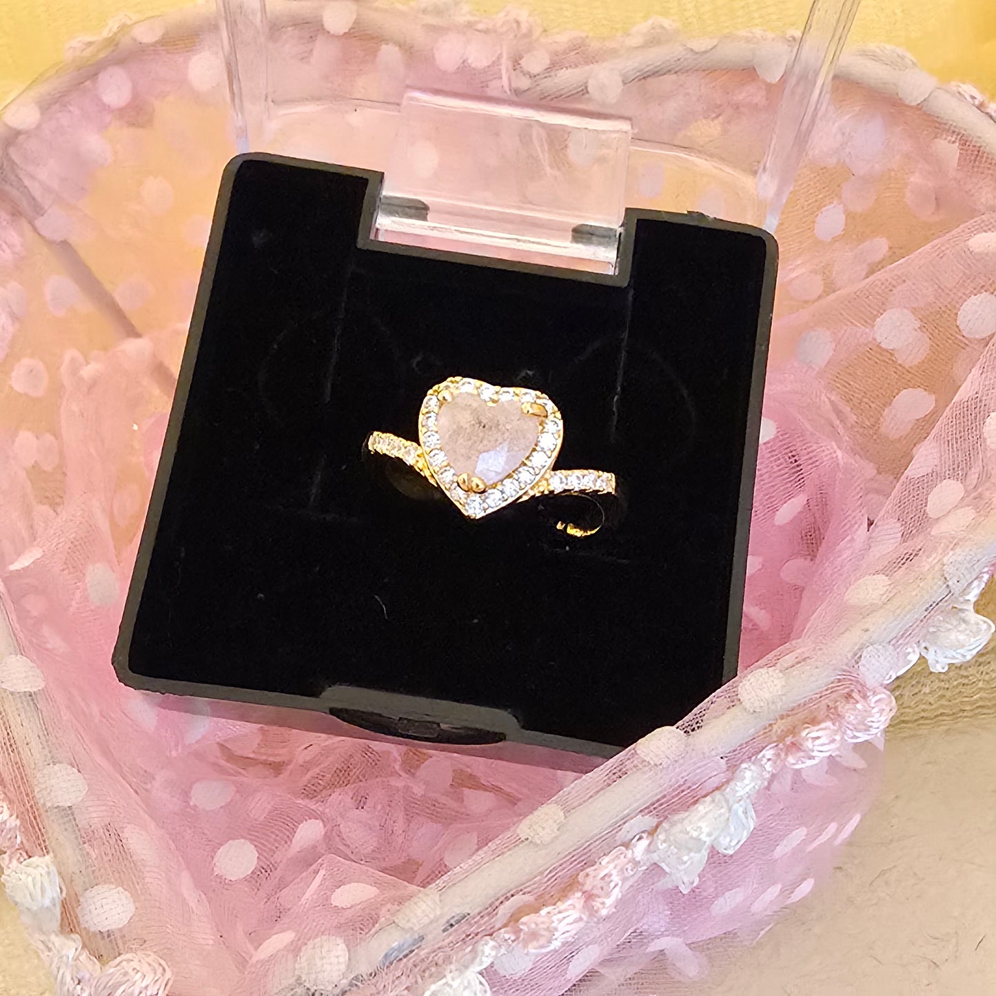 Royal Blue Heart Halo AD Ring 24Caret Gold Plated Daily Use