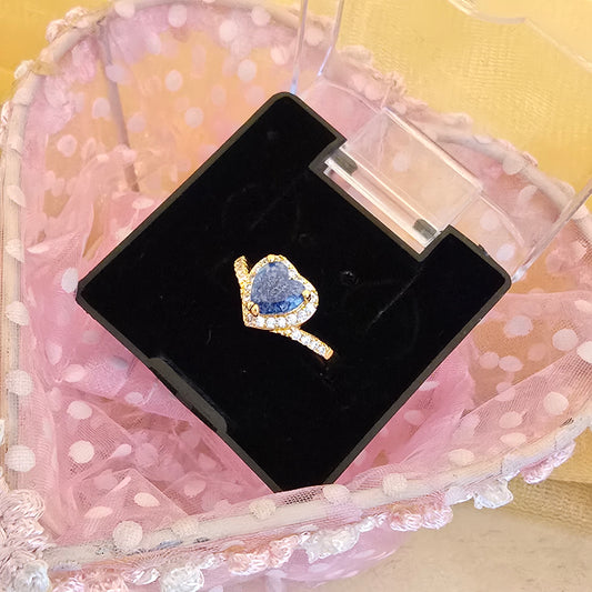 Royal Blue Heart Halo AD Ring 24Caret Gold Plated Daily Use