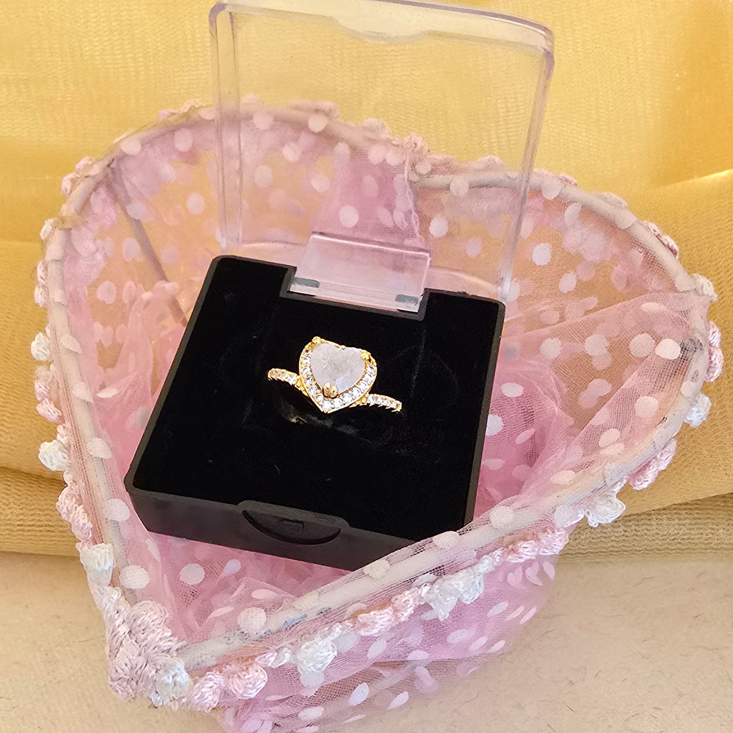 Royal Blue Heart Halo AD Ring 24Caret Gold Plated Daily Use