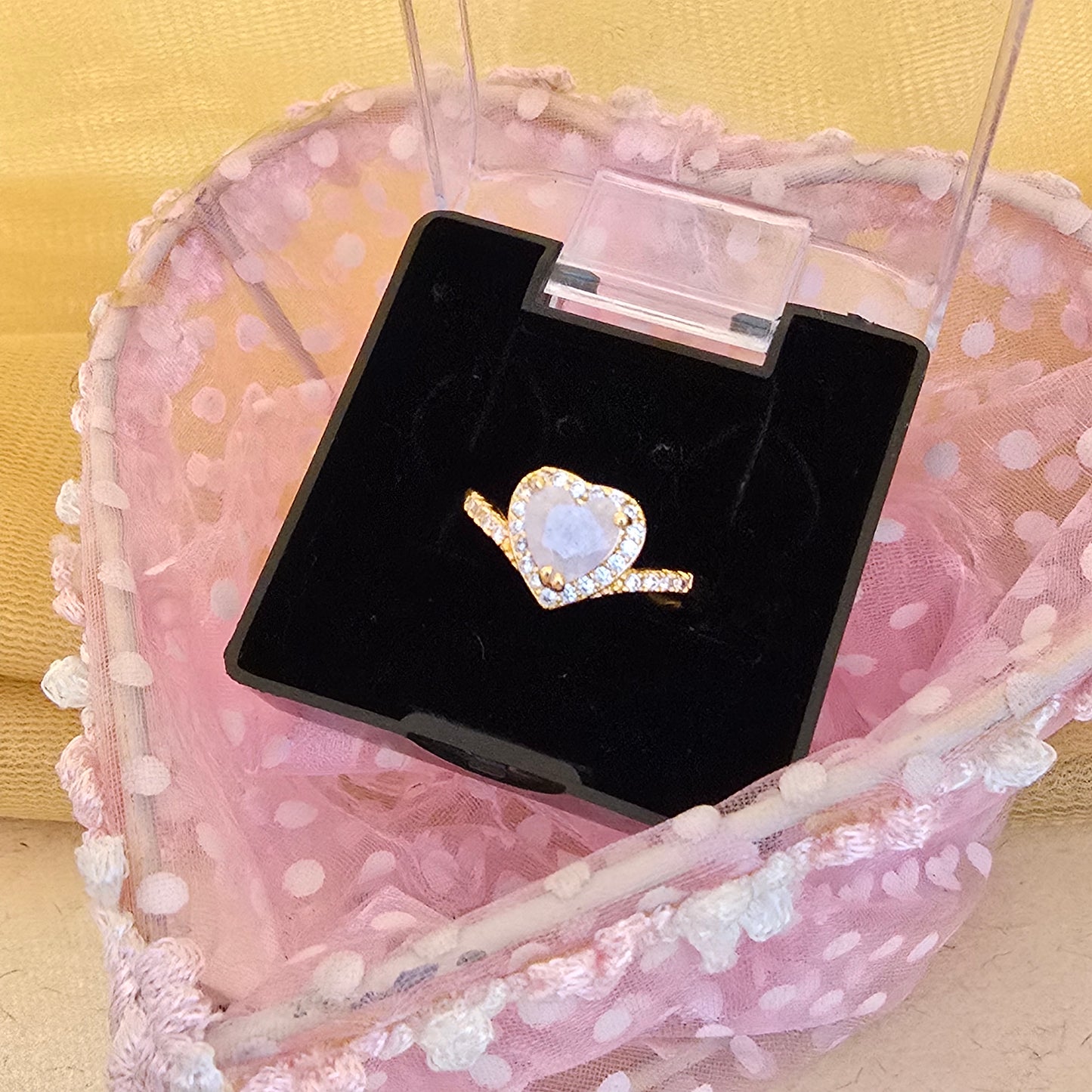 Royal Blue Heart Halo AD Ring 24Caret Gold Plated Daily Use