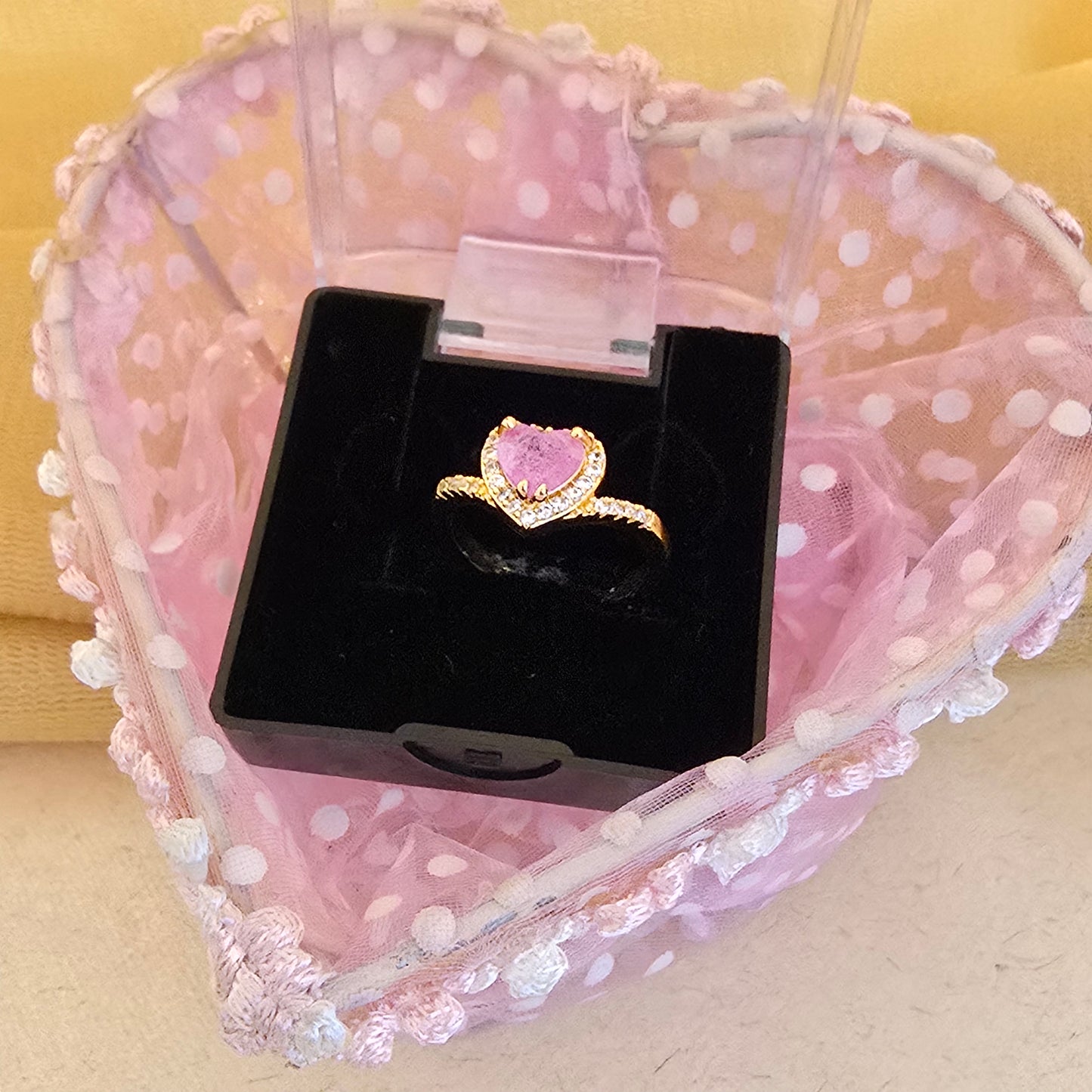 Royal Blue Heart Halo AD Ring 24Caret Gold Plated Daily Use