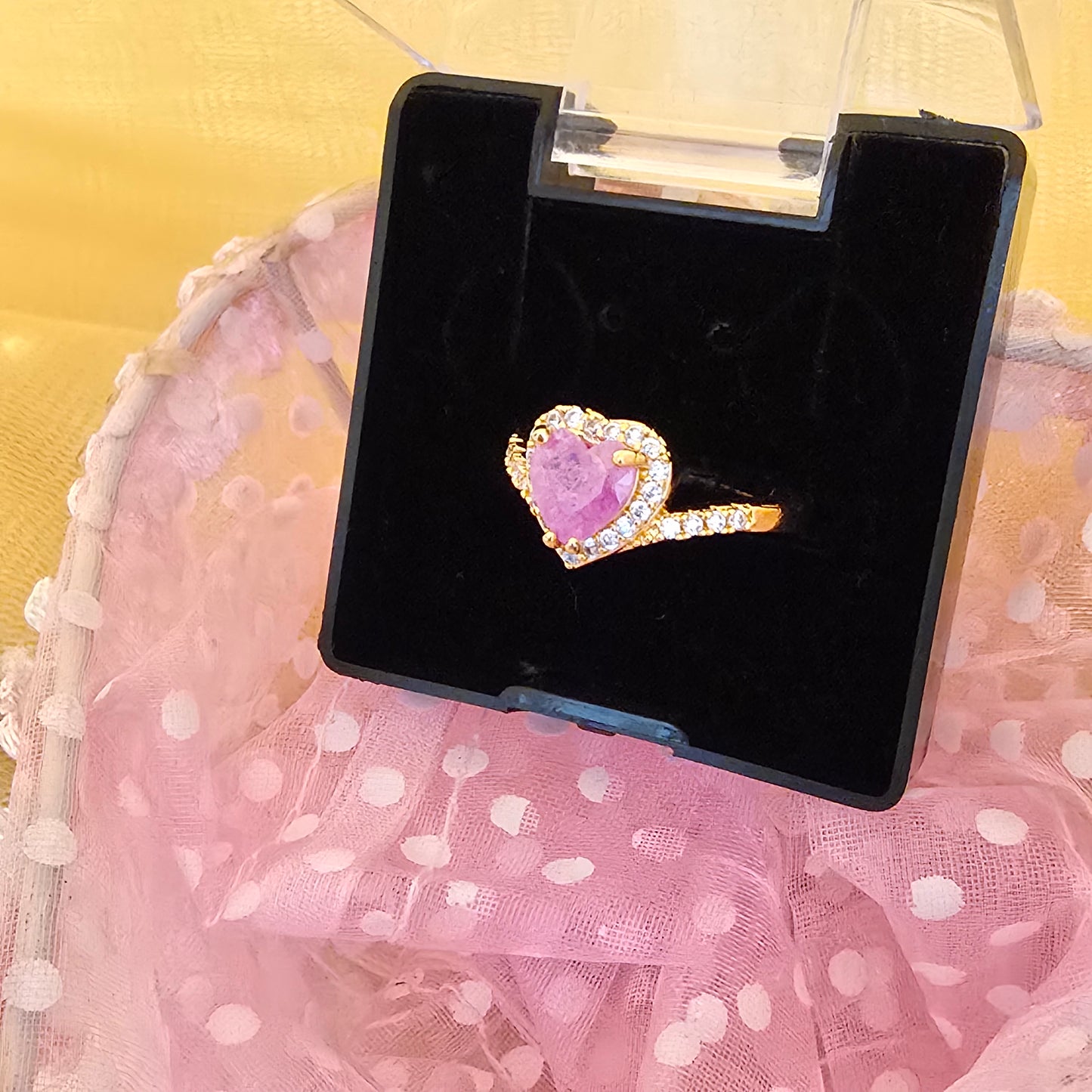 Royal Blue Heart Halo AD Ring 24Caret Gold Plated Daily Use