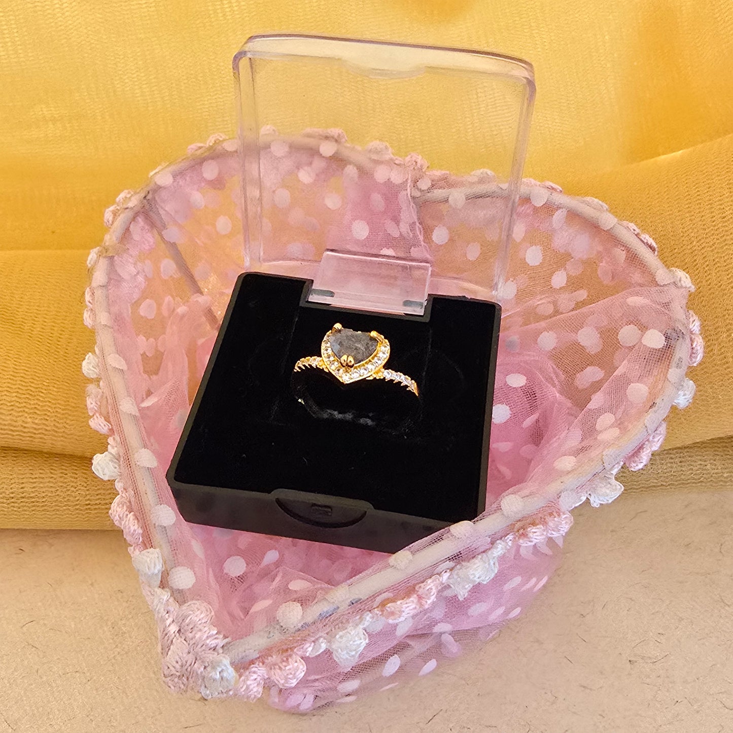 Royal Blue Heart Halo AD Ring 24Caret Gold Plated Daily Use