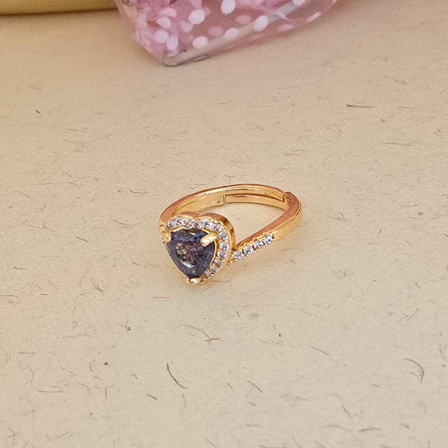 Royal Blue Heart Halo AD Ring 24Caret Gold Plated Daily Use