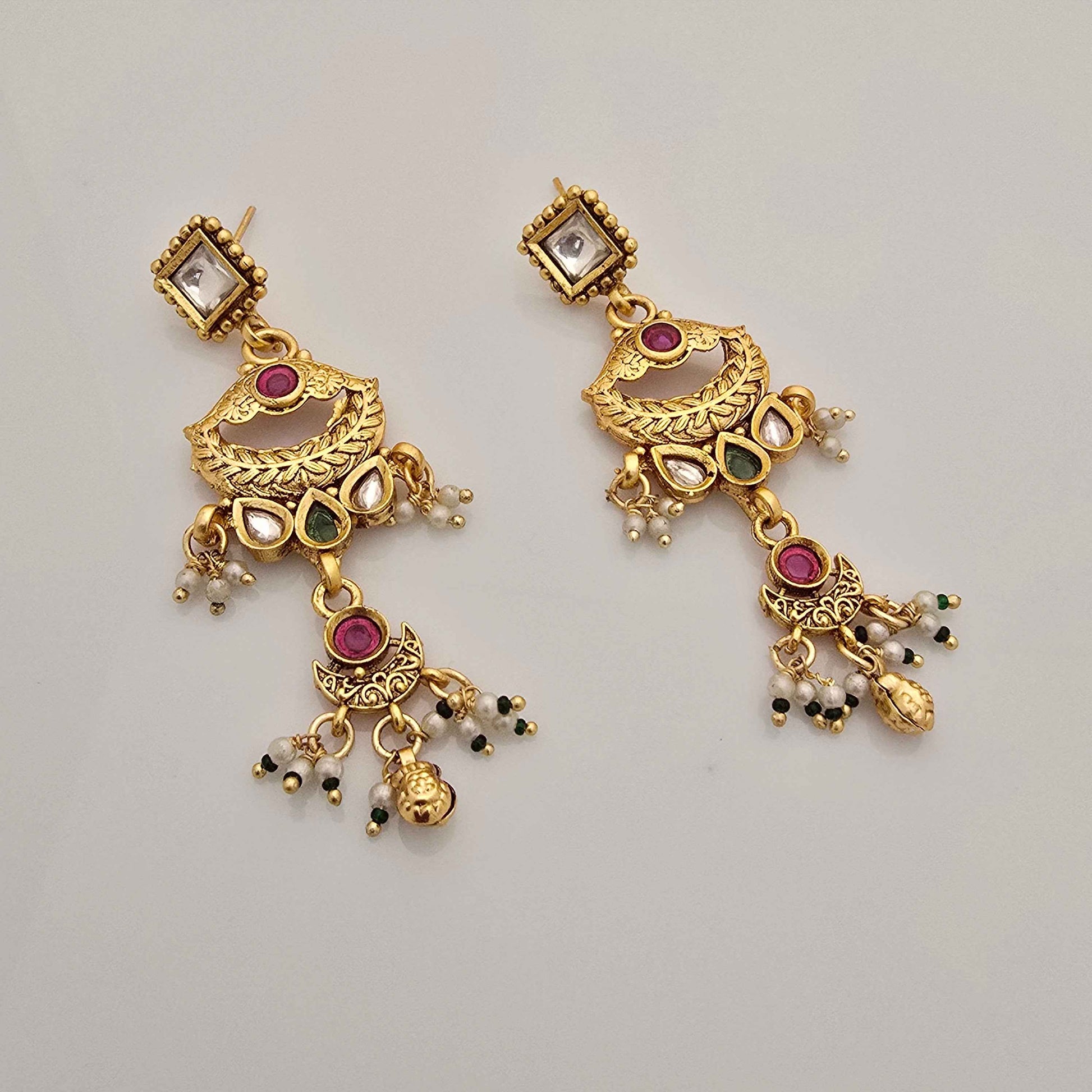 Royal Copper Temple Pendant Necklace with Pearl Danglers for Women