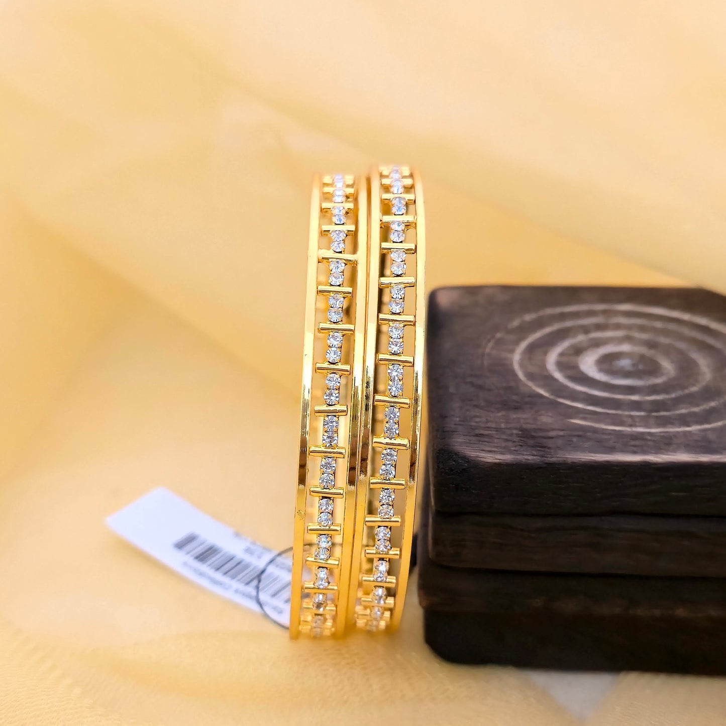 Gold Plated American Diamond Bangles Set for Women | Elegant Stone Line AD Bangles