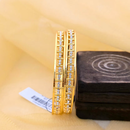 Gold Plated American Diamond Bangles Set for Women | Elegant Stone Line AD Bangles
