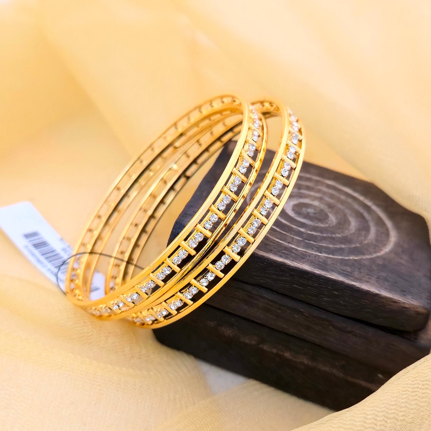 Gold Plated American Diamond Bangles Set for Women | Elegant Stone Line AD Bangles