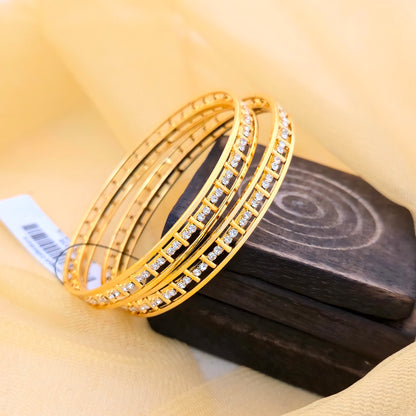 Gold Plated American Diamond Bangles Set for Women | Elegant Stone Line AD Bangles