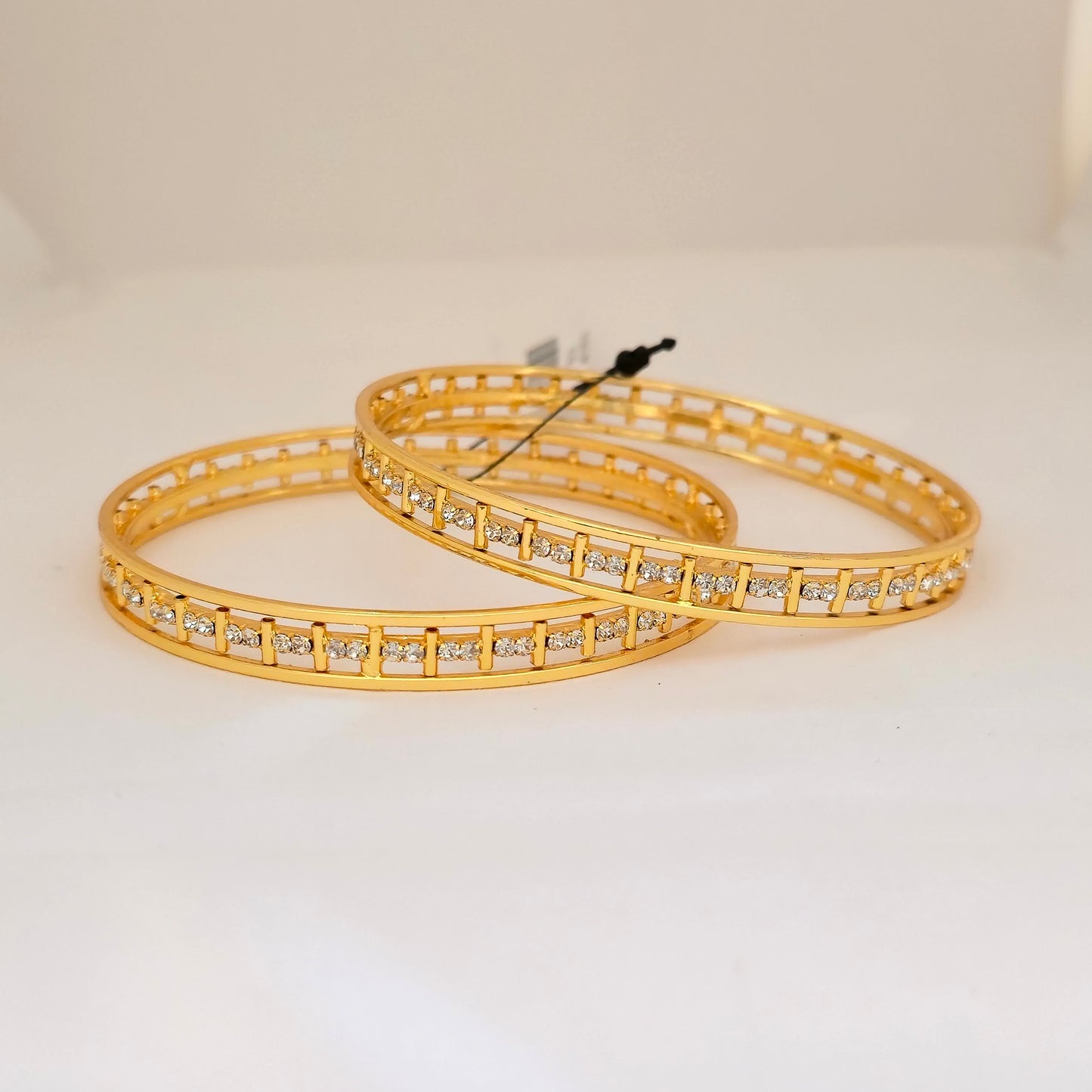 Gold Plated American Diamond Bangles Set for Women | Elegant Stone Line AD Bangles