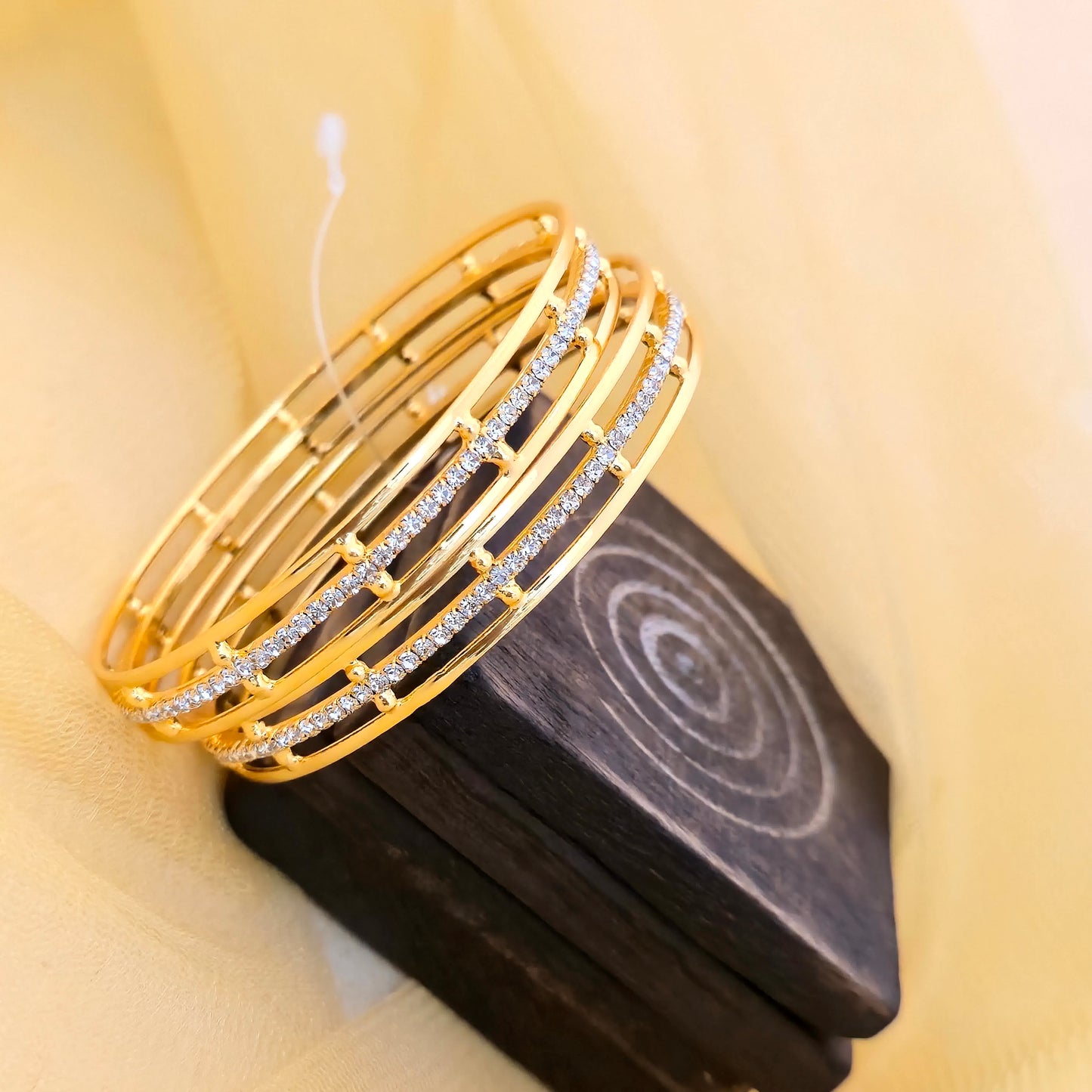 Gold Plated American Diamond Double Line Bangles Set for Women | Elegant AD Stone Designer Bangles