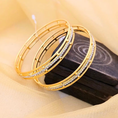 Gold Plated American Diamond Double Line Bangles Set for Women | Elegant AD Stone Designer Bangles