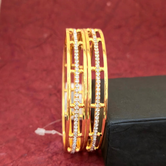 Gold Plated American Diamond Double Line Bangles Set for Women | Elegant AD Stone Designer Bangles
