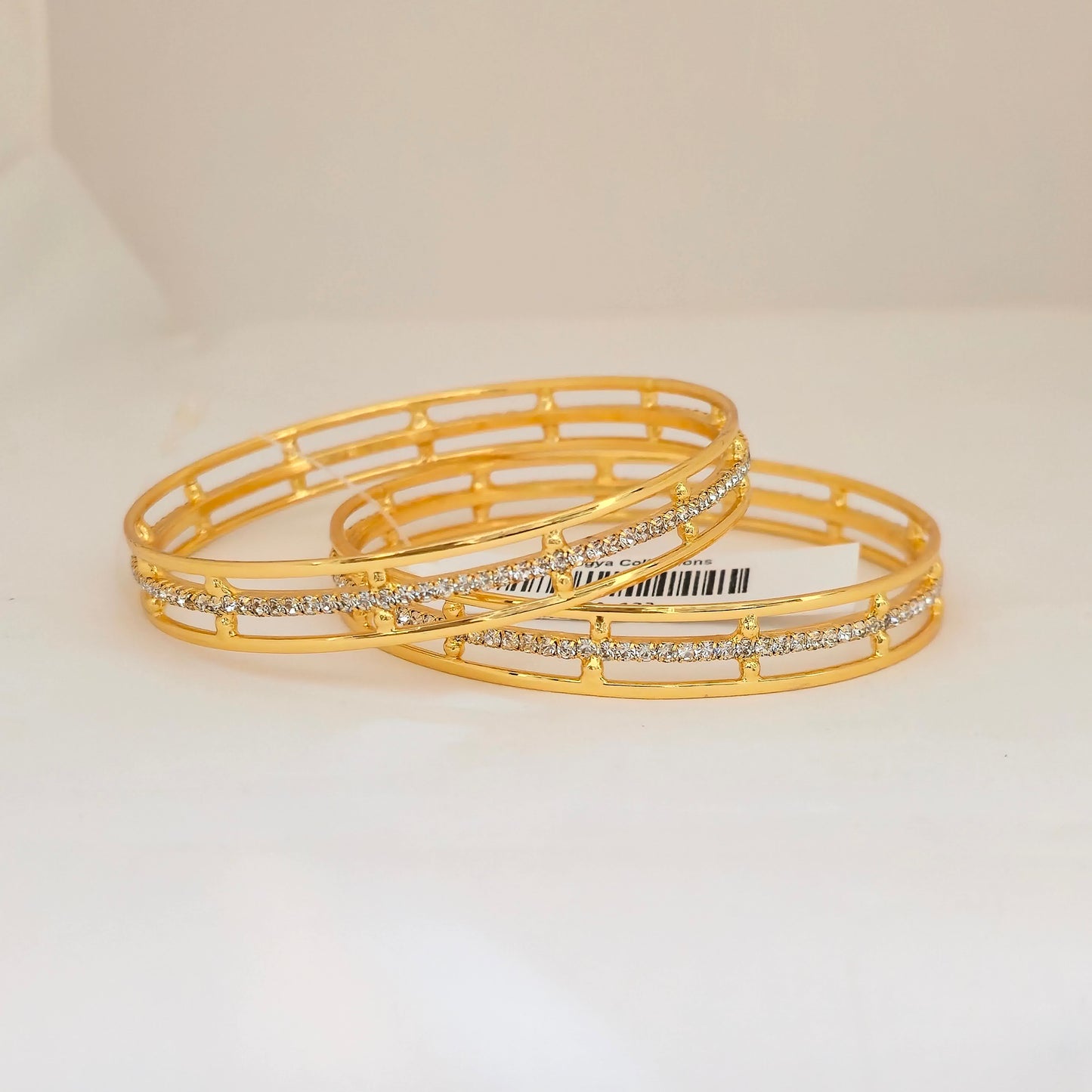 Gold Plated American Diamond Double Line Bangles Set for Women | Elegant AD Stone Designer Bangles
