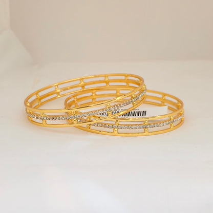 Gold Plated American Diamond Double Line Bangles Set for Women | Elegant AD Stone Designer Bangles