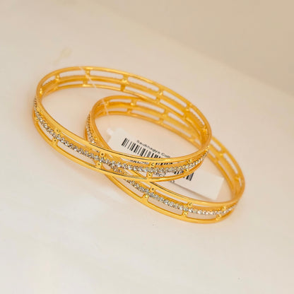 Gold Plated American Diamond Double Line Bangles Set for Women | Elegant AD Stone Designer Bangles