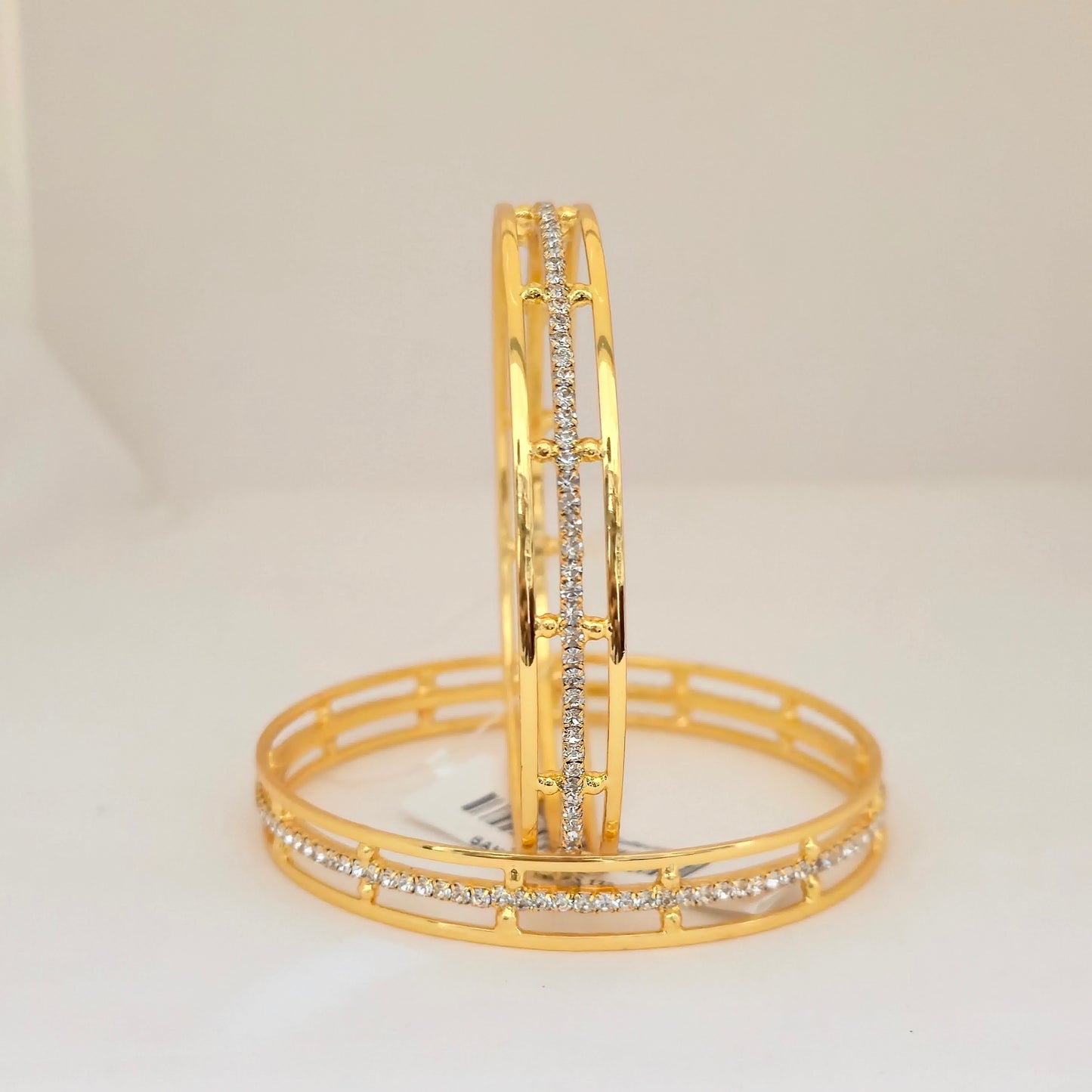 Gold Plated American Diamond Double Line Bangles Set for Women | Elegant AD Stone Designer Bangles
