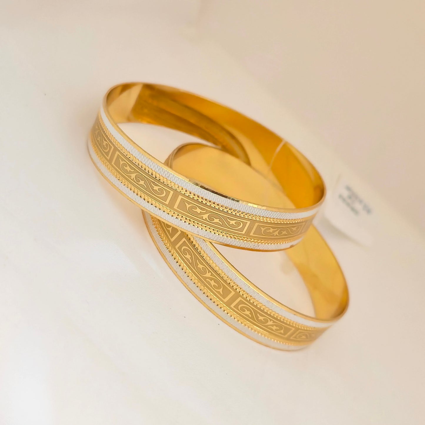 Gold & Silver Dual Tone CNC Cut Bangles Set for Women | Engraved Strip Designer Bangles
