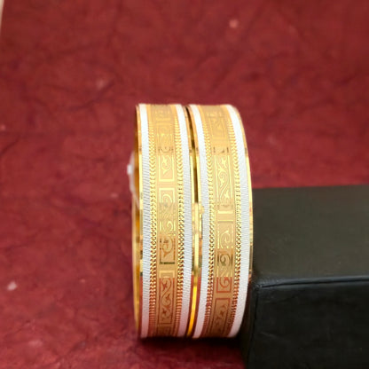 Gold & Silver Dual Tone CNC Cut Bangles Set for Women | Engraved Strip Designer Bangles