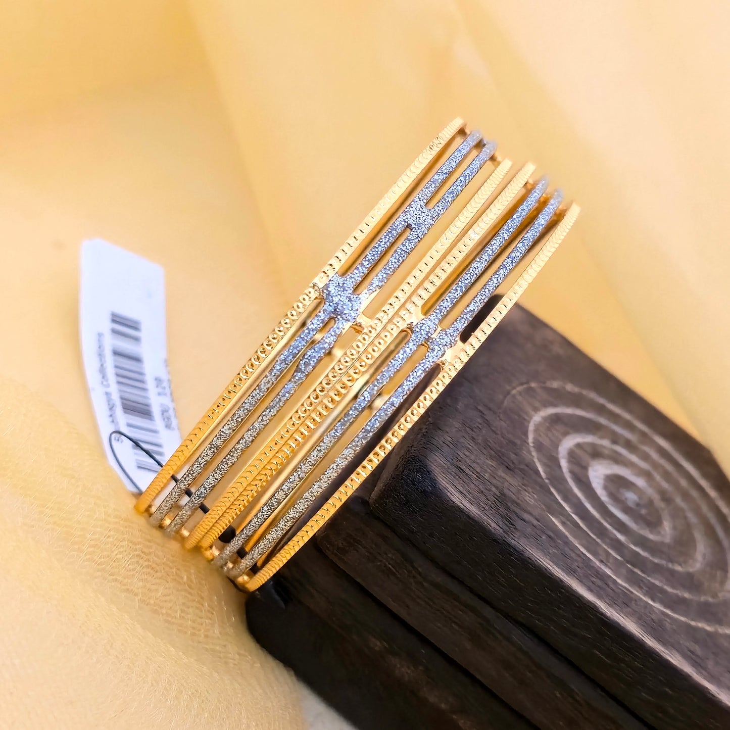 Gold & Silver Dual Tone CNC Cut Bangles Set for Women | Slim Stack Sparkle Designer Bangles