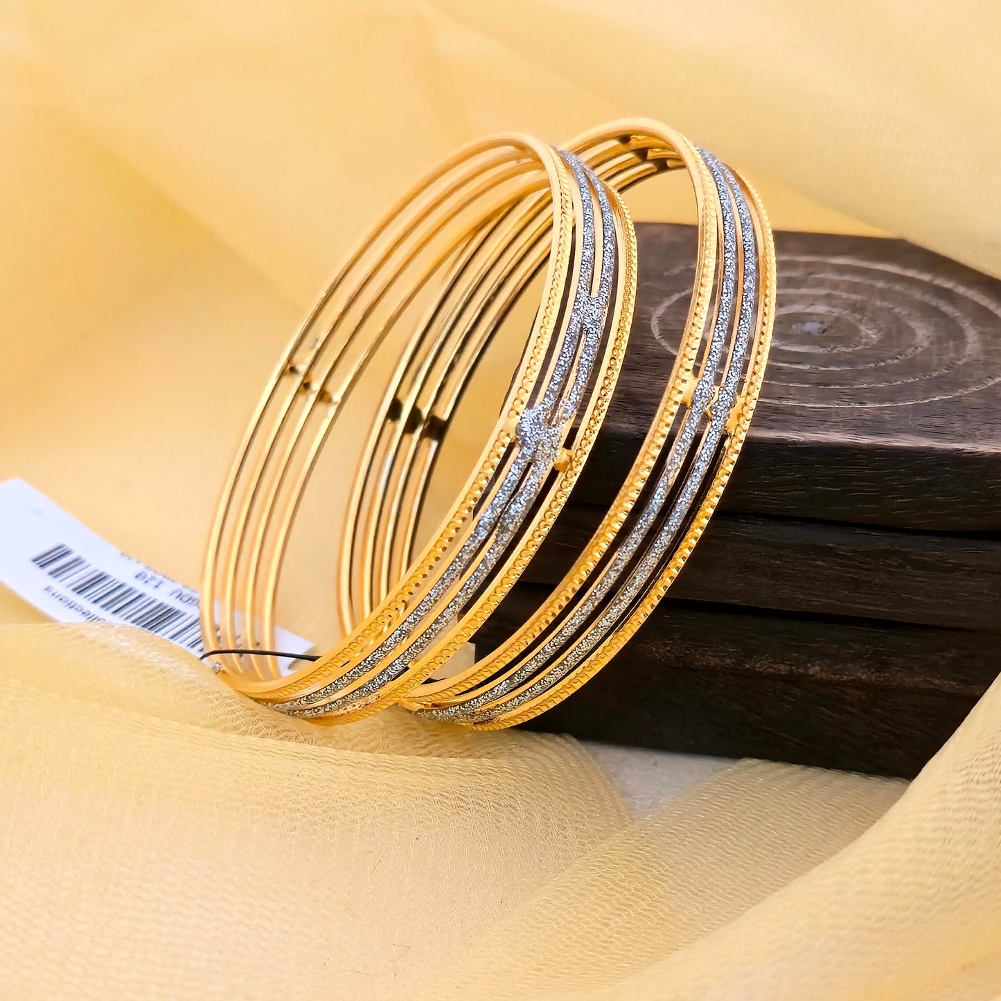 Gold & Silver Dual Tone CNC Cut Bangles Set for Women | Slim Stack Sparkle Designer Bangles