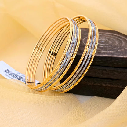 Gold & Silver Dual Tone CNC Cut Bangles Set for Women | Slim Stack Sparkle Designer Bangles