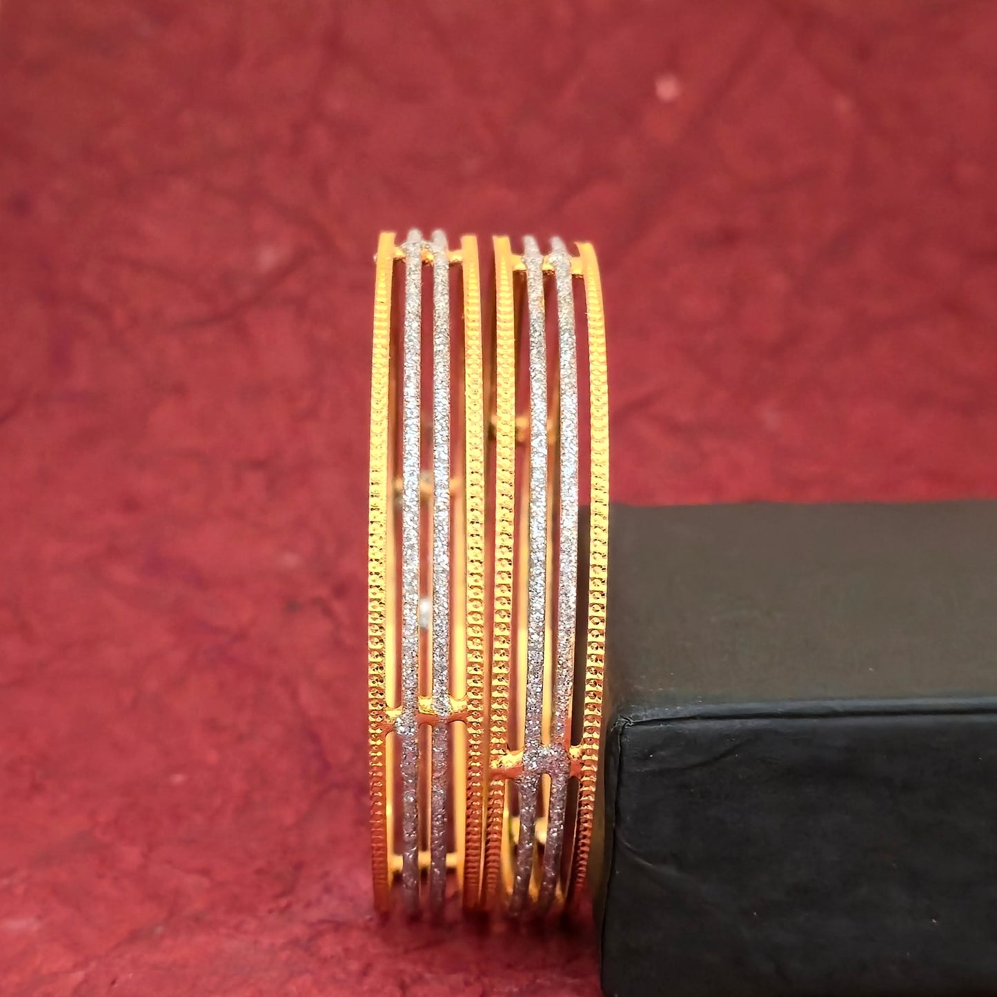 Gold & Silver Dual Tone CNC Cut Bangles Set for Women | Slim Stack Sparkle Designer Bangles