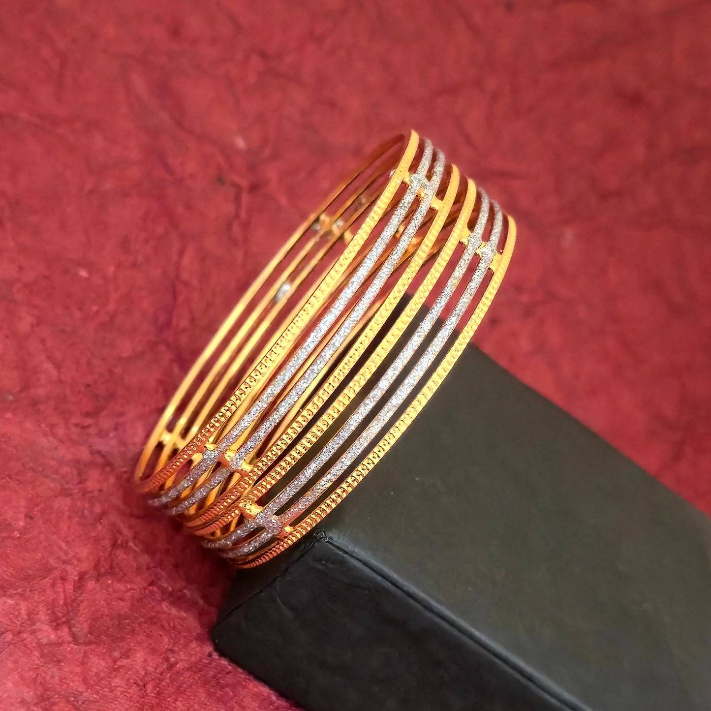 Gold & Silver Dual Tone CNC Cut Bangles Set for Women | Slim Stack Sparkle Designer Bangles
