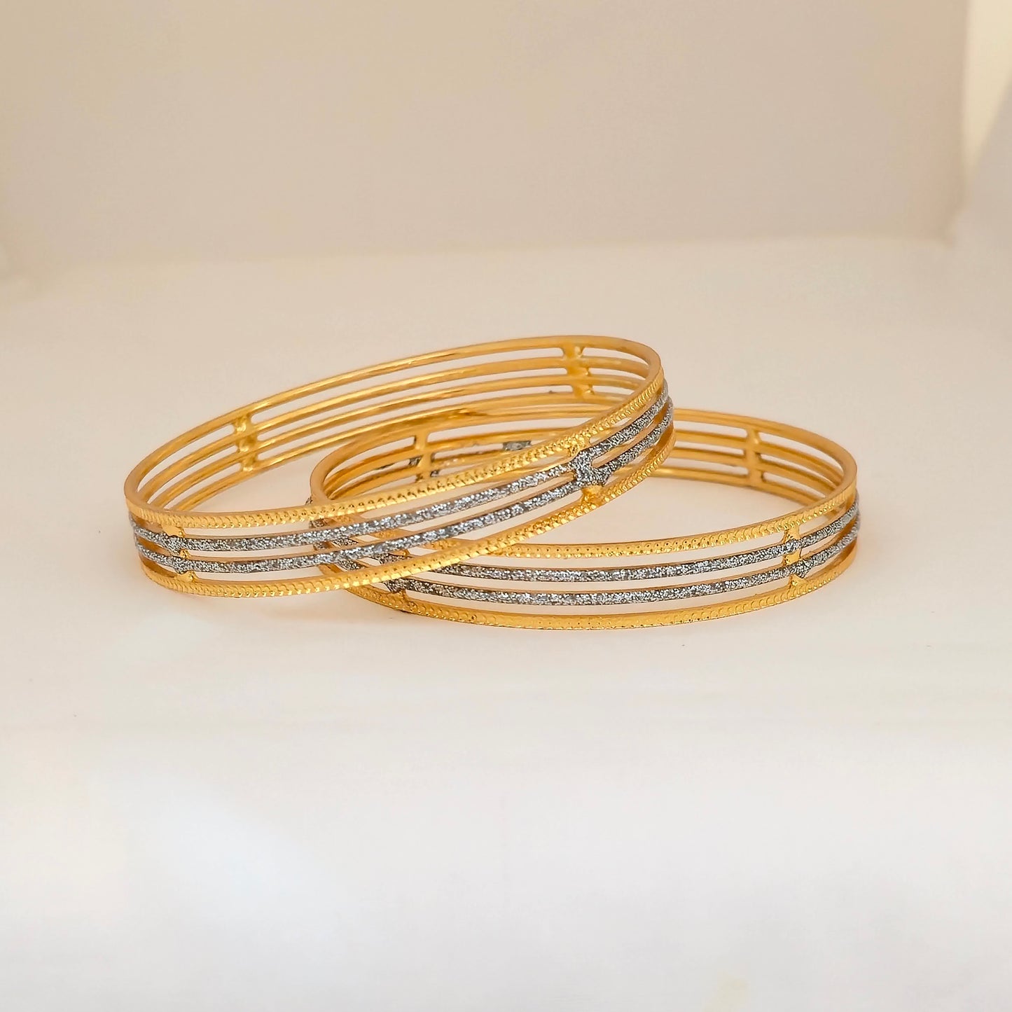 Gold & Silver Dual Tone CNC Cut Bangles Set for Women | Slim Stack Sparkle Designer Bangles