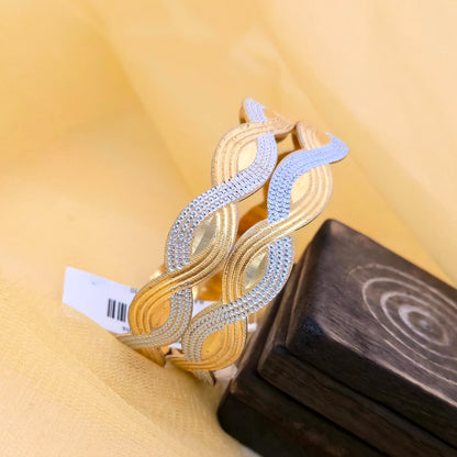 Dual Tone CNC Cut Wave Design Bangles for Women | Gold & Silver Designer Statement Bangles