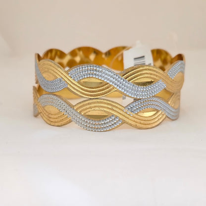 Dual Tone CNC Cut Wave Design Bangles for Women | Gold & Silver Designer Statement Bangles