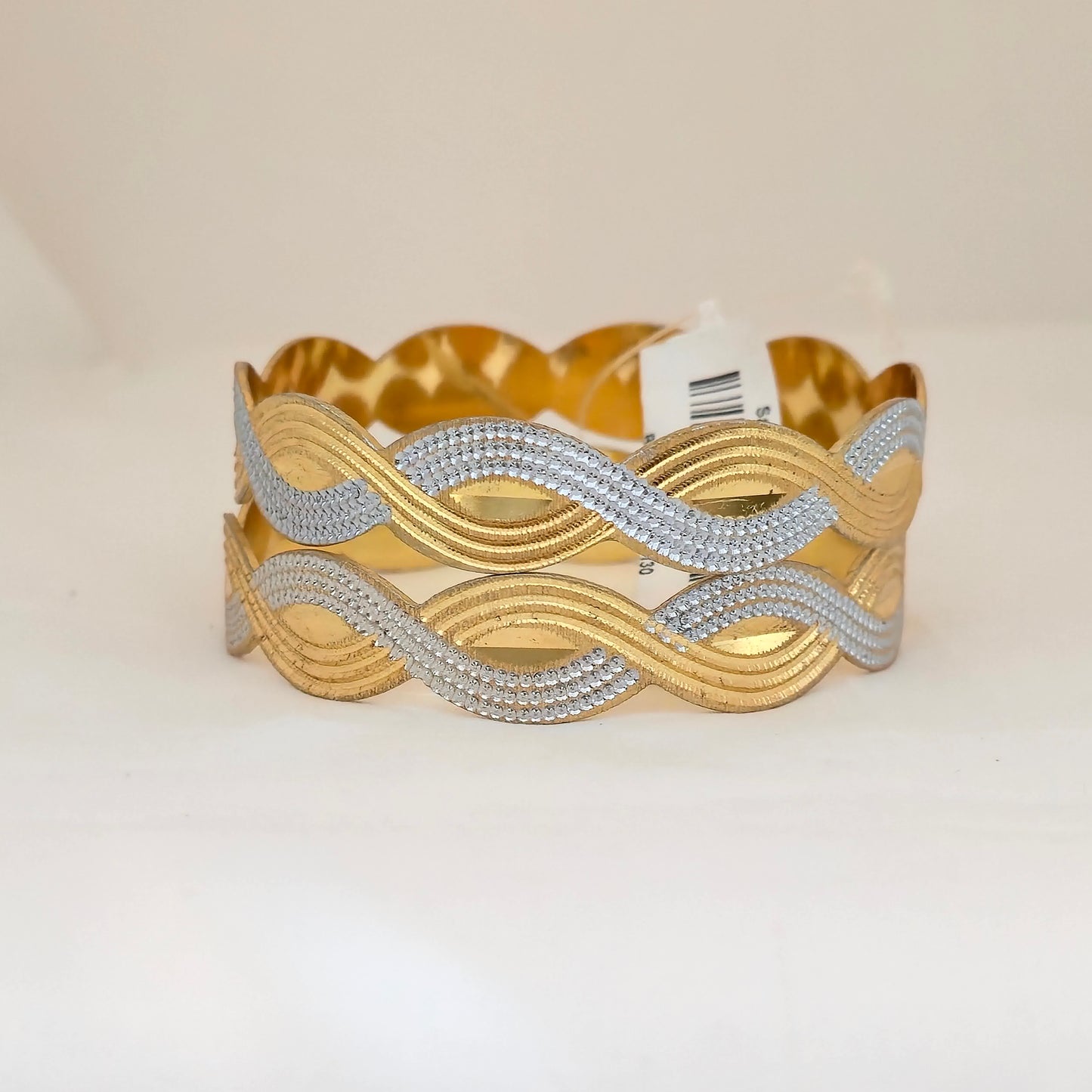 Dual Tone CNC Cut Wave Design Bangles for Women | Gold & Silver Designer Statement Bangles