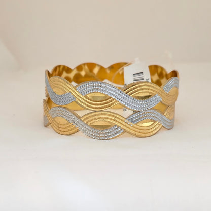 Dual Tone CNC Cut Wave Design Bangles for Women | Gold & Silver Designer Statement Bangles