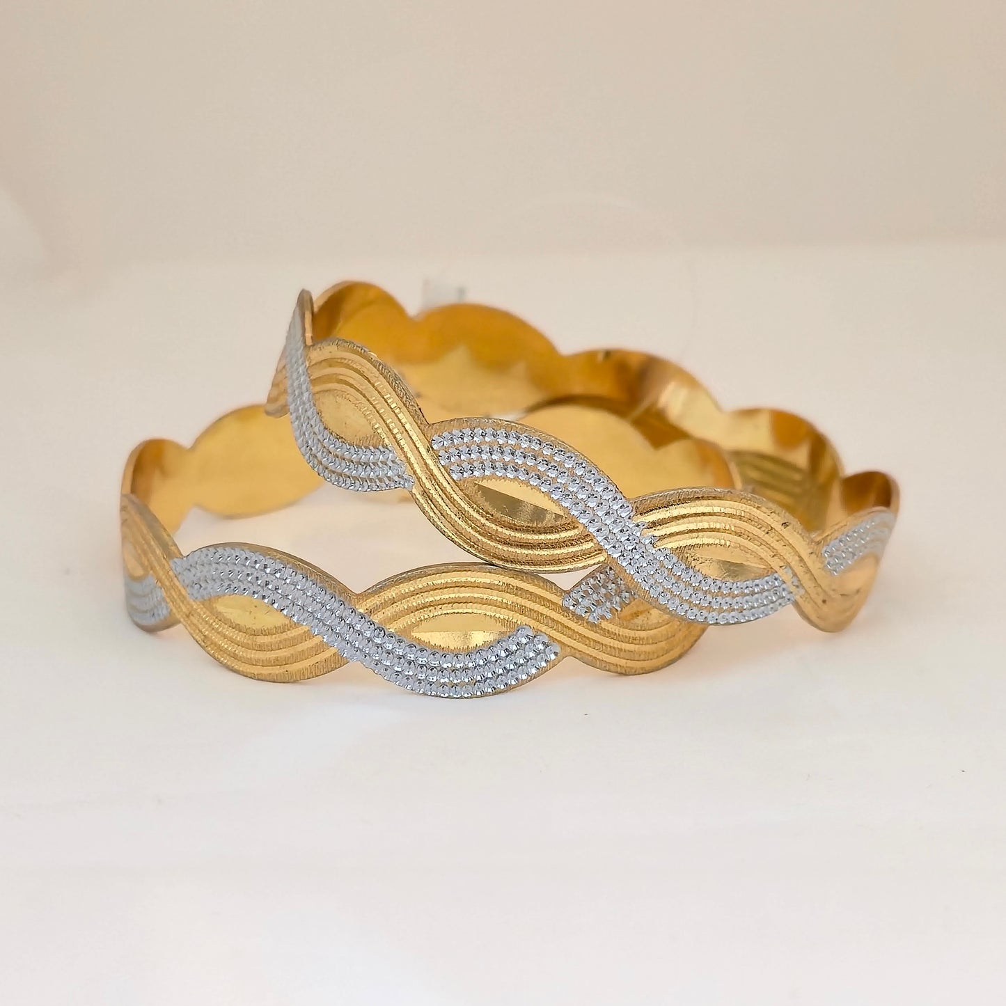 Dual Tone CNC Cut Wave Design Bangles for Women | Gold & Silver Designer Statement Bangles