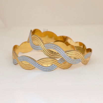 Dual Tone CNC Cut Wave Design Bangles for Women | Gold & Silver Designer Statement Bangles