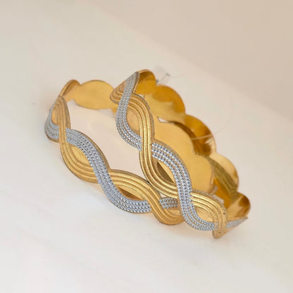 Dual Tone CNC Cut Wave Design Bangles for Women | Gold & Silver Designer Statement Bangles