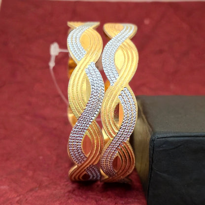 Dual Tone CNC Cut Wave Design Bangles for Women | Gold & Silver Designer Statement Bangles