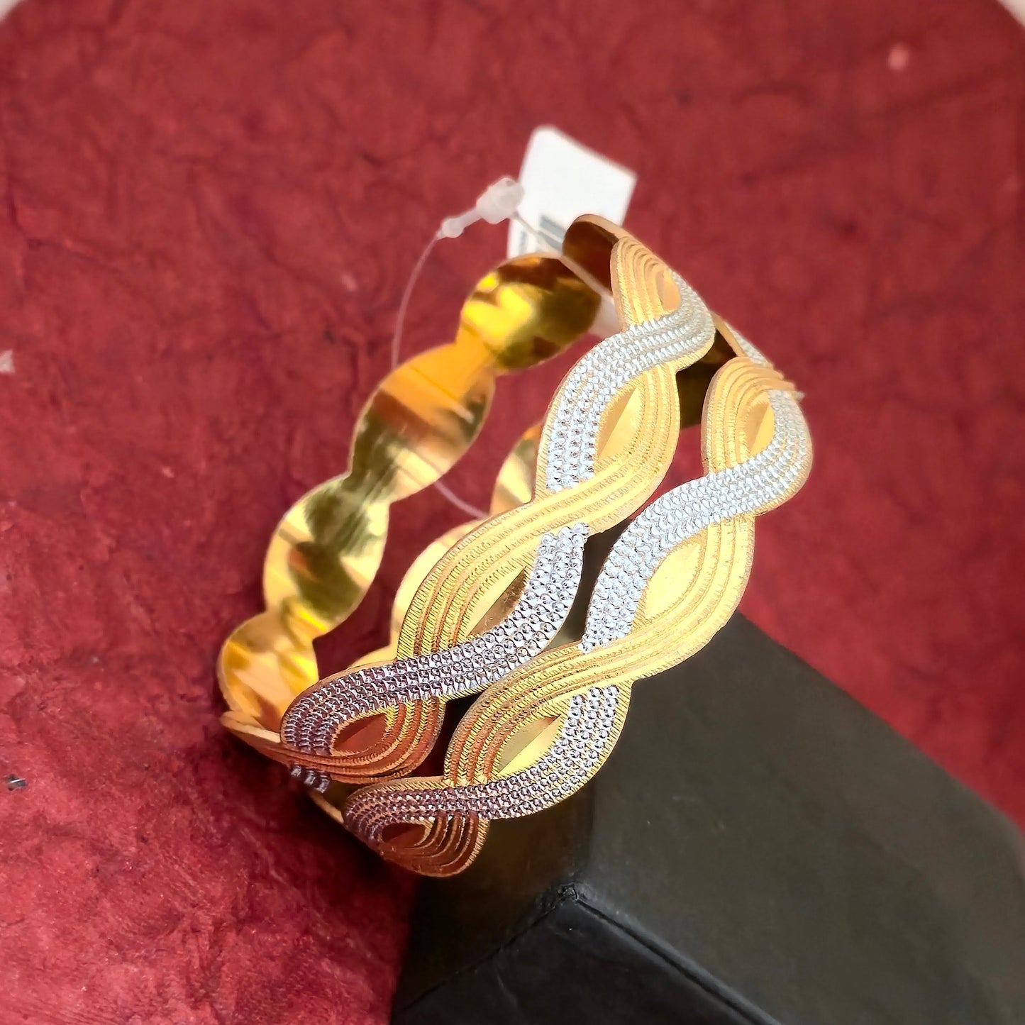 Dual Tone CNC Cut Wave Design Bangles for Women | Gold & Silver Designer Statement Bangles