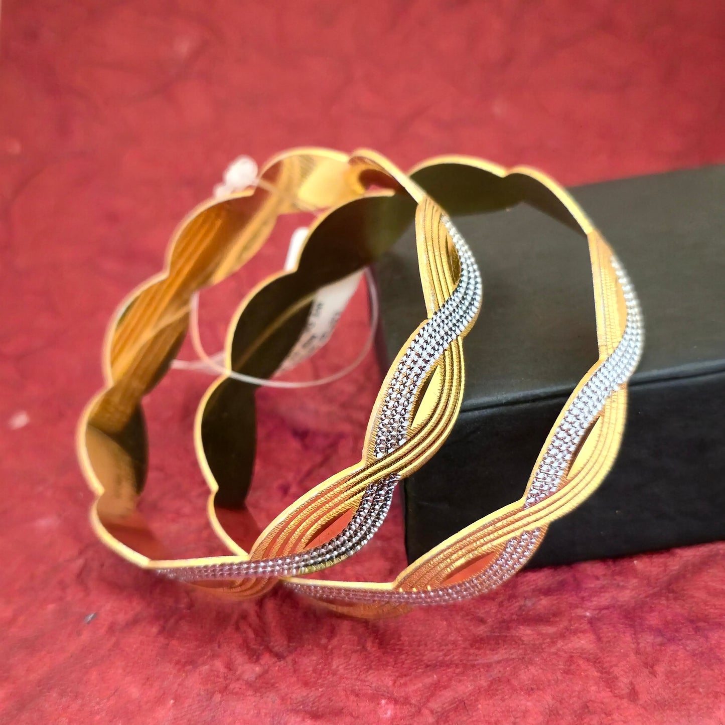 Dual Tone CNC Cut Wave Design Bangles for Women | Gold & Silver Designer Statement Bangles
