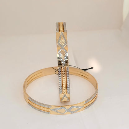 Dual Tone CNC Diamond Pattern Bangles for Women | Gold & Silver Geometric Designer Bangles