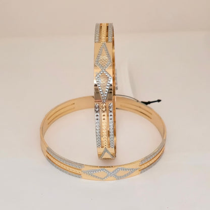 Dual Tone CNC Diamond Pattern Bangles for Women | Gold & Silver Geometric Designer Bangles
