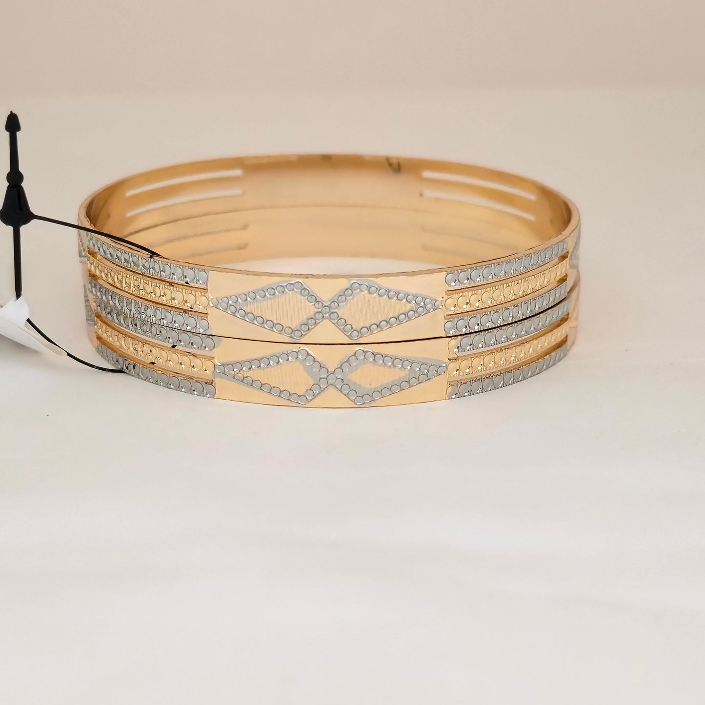 Dual Tone CNC Diamond Pattern Bangles for Women | Gold & Silver Geometric Designer Bangles