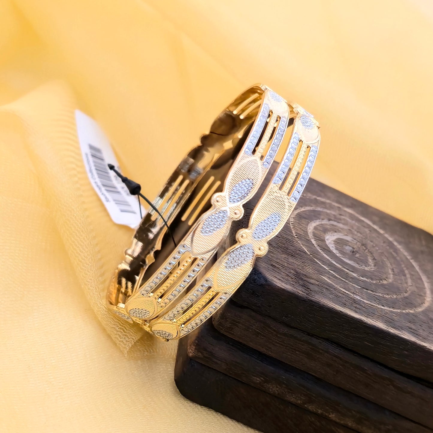 Dual Tone CNC Elongated Oval Design Bangles for Women | Gold & Silver Slim Designer Bangles