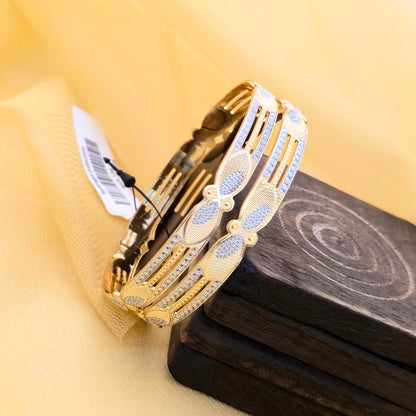 Dual Tone CNC Elongated Oval Design Bangles for Women | Gold & Silver Slim Designer Bangles