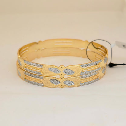 Dual Tone CNC Elongated Oval Design Bangles for Women | Gold & Silver Slim Designer Bangles